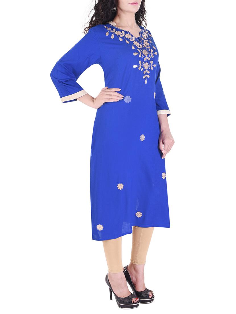 blue viscose straight kurta - 15193360 - Zoom Image - 2