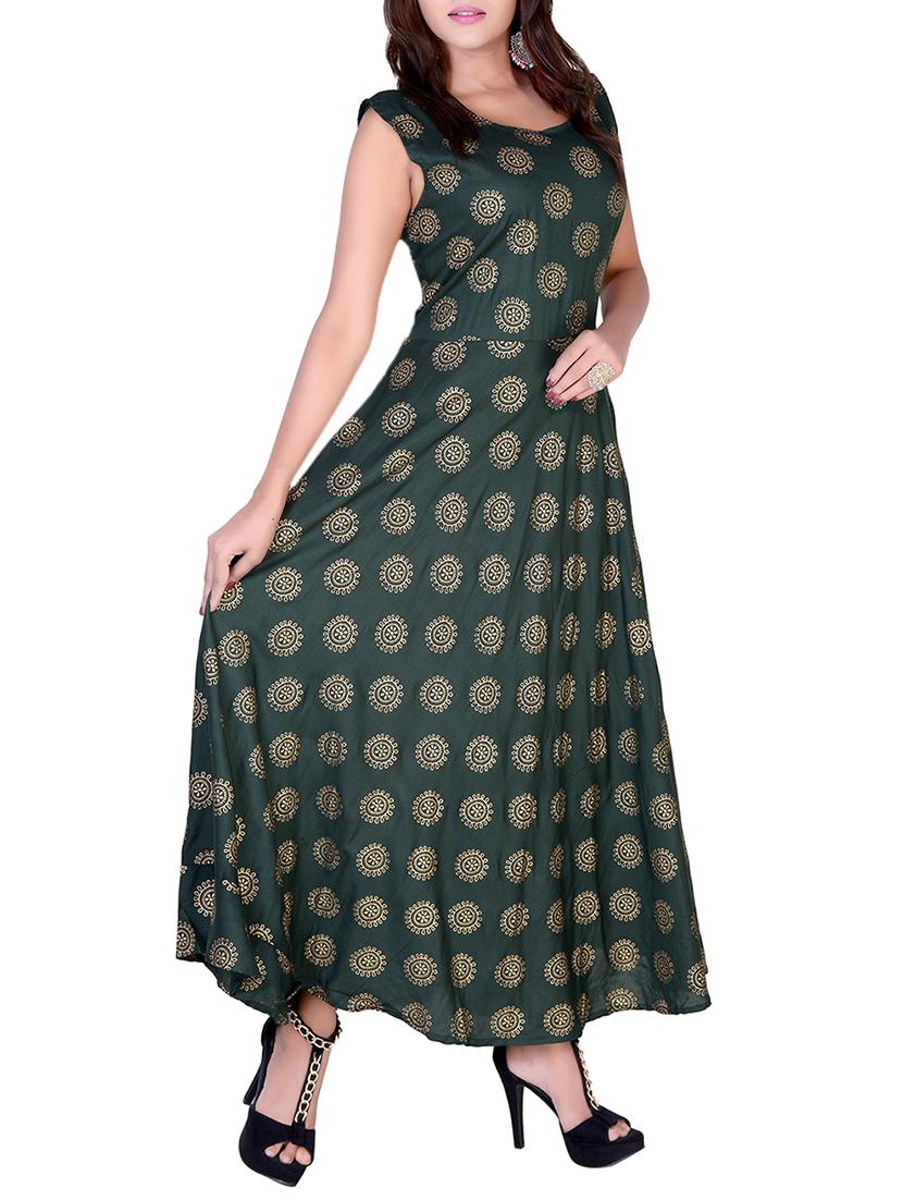green rayon flared kurta - 15193916 - Zoom Image - 2