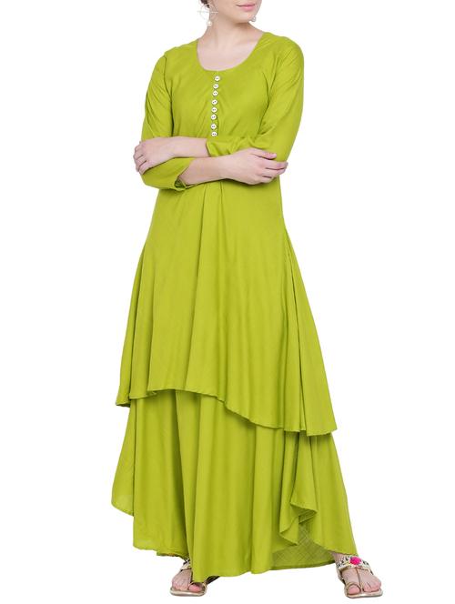 lime layered solid kurta - 15194383 - Standard Image - 1
