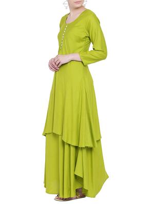 lime layered solid kurta - 15194383 - Standard Image - 2