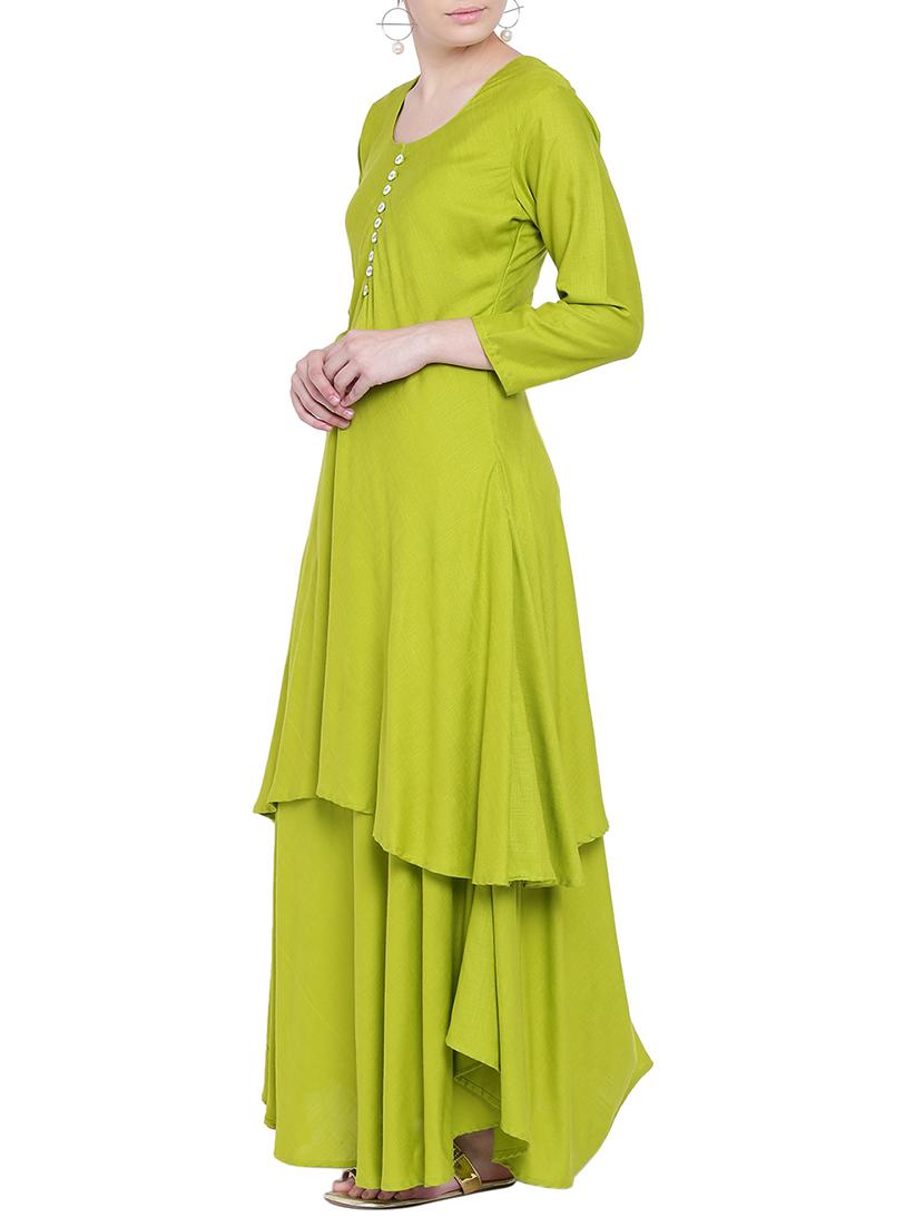 lime layered solid kurta - 15194383 - Zoom Image - 2