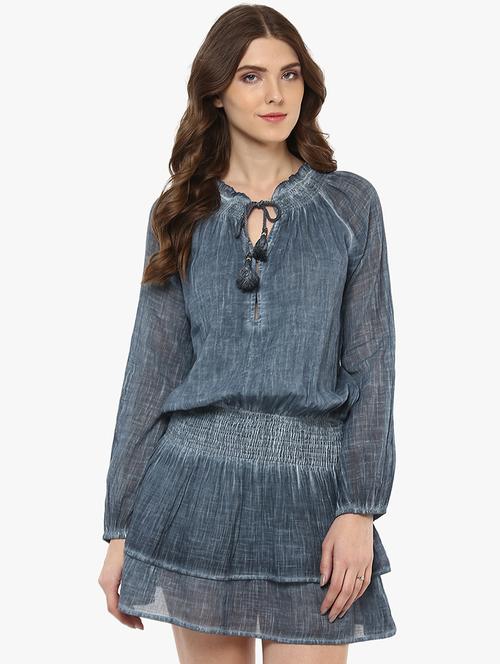 blue solid denim dress - 15194433 - Standard Image - 1