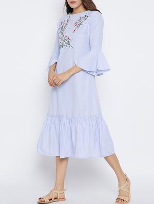 blue cotton striped drop waist dress - 15194845 - Standard Image - 2