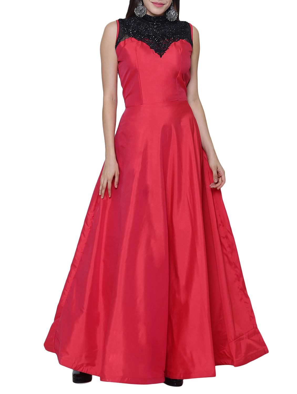 Red embroidered silk flared gown - 15195497 - Zoom Image - 2