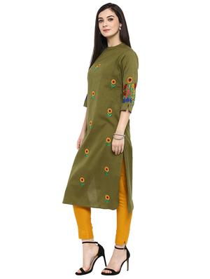 green cotton straight kurta - 15201252 - Standard Image - 2