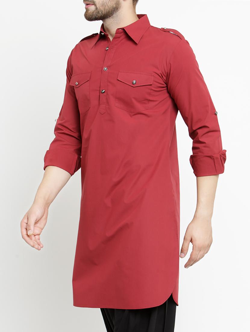 red cotton pathani kurta - 15204749 - Zoom Image - 2