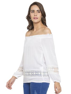lace insert off shoulder top - 15205515 - Standard Image - 2