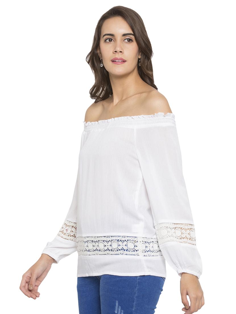 lace insert off shoulder top - 15205515 - Zoom Image - 2