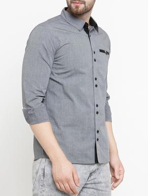 grey solid casual shirt - 15206158 - Standard Image - 2