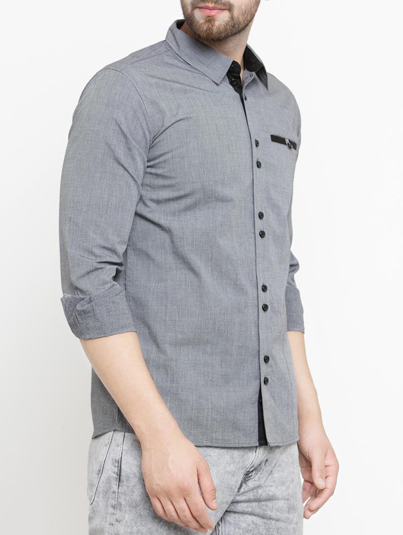 grey solid casual shirt - 15206158 - Zoom Image - 2