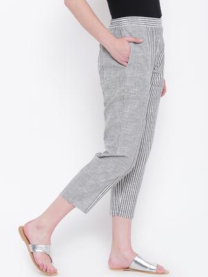 black striped cotton flat front trouser - 15207148 - Standard Image - 2