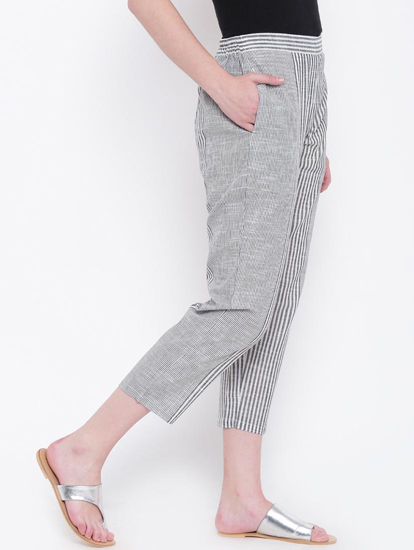 black striped cotton flat front trouser - 15207148 - Zoom Image - 2