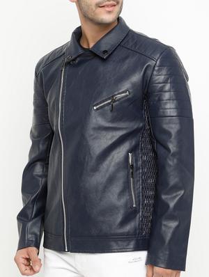 navy blue leather biker jacket - 15207394 - Standard Image - 2