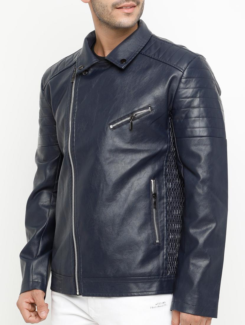 navy blue leather biker jacket - 15207394 - Zoom Image - 2