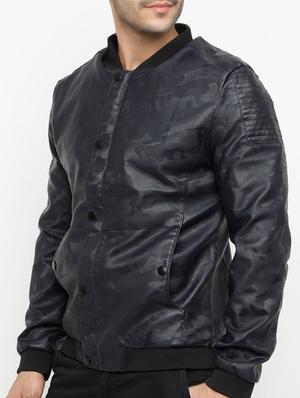 navy blue leather bomber jacket - 15207400 - Standard Image - 2