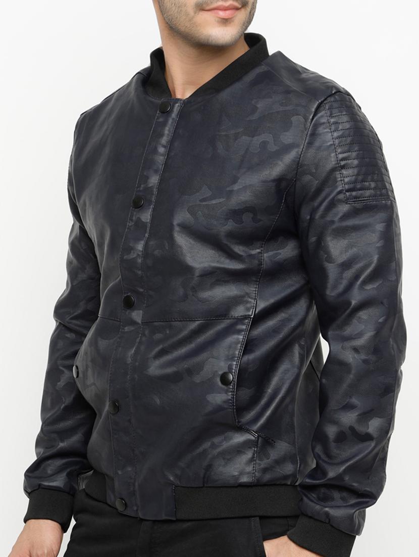 navy blue leather bomber jacket - 15207400 - Zoom Image - 2
