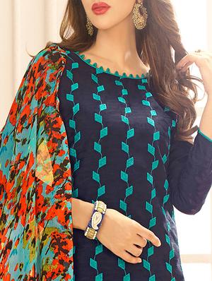 blue embroidered unstitched churidaar suit - 15208094 - Standard Image - 2