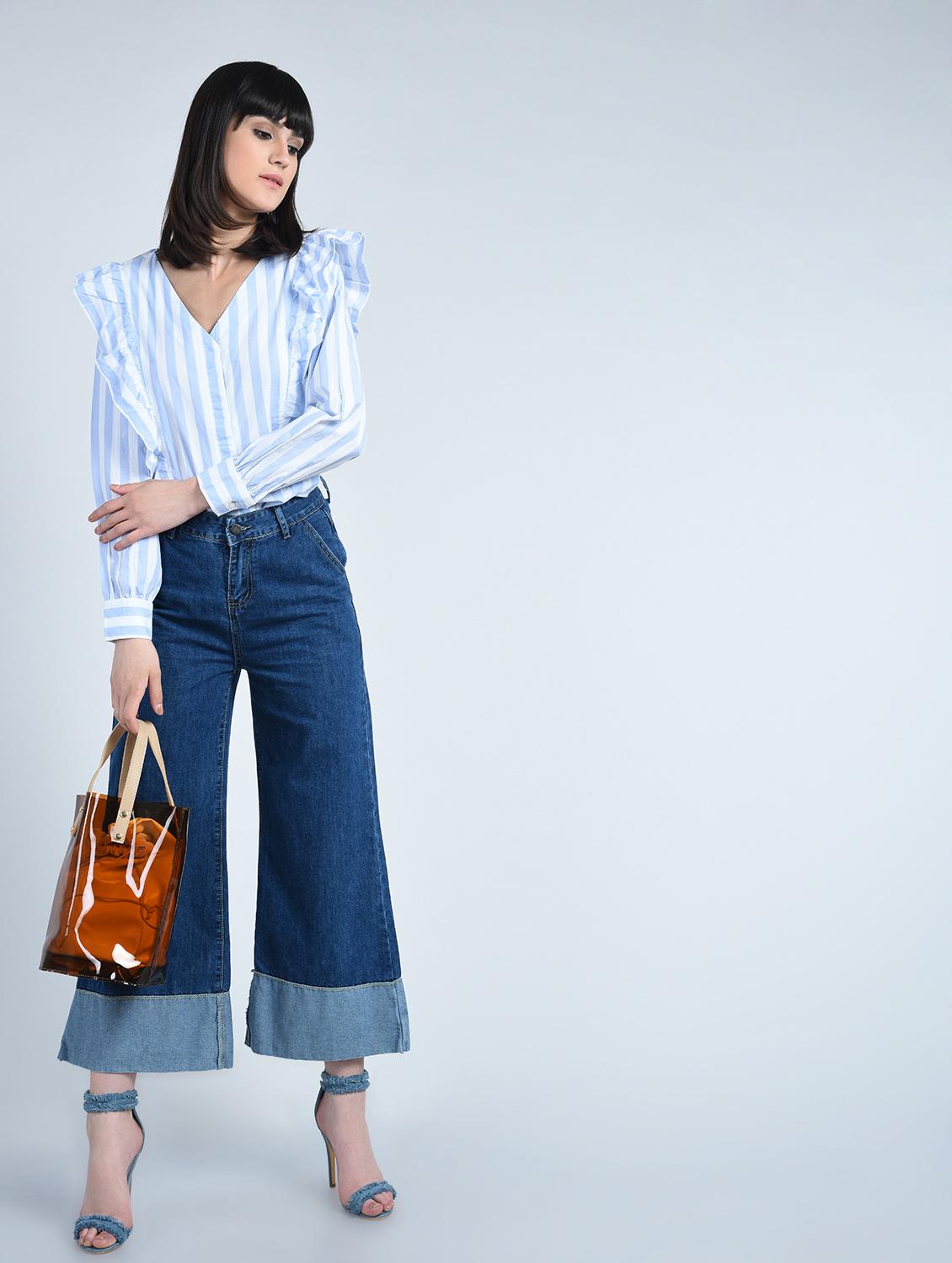 striped ruffle detail top - 15208920 - Zoom Image - 2