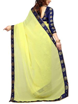 yellow georgette bordered saree with blouse - 15210853 - Standard Image - 2