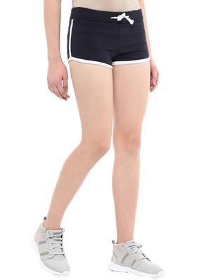 navy blue solid fleece sports shorts - 15212371 - Standard Image - 2