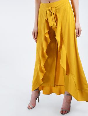 yellow solid ruffled palazzo - 15212708 - Standard Image - 2