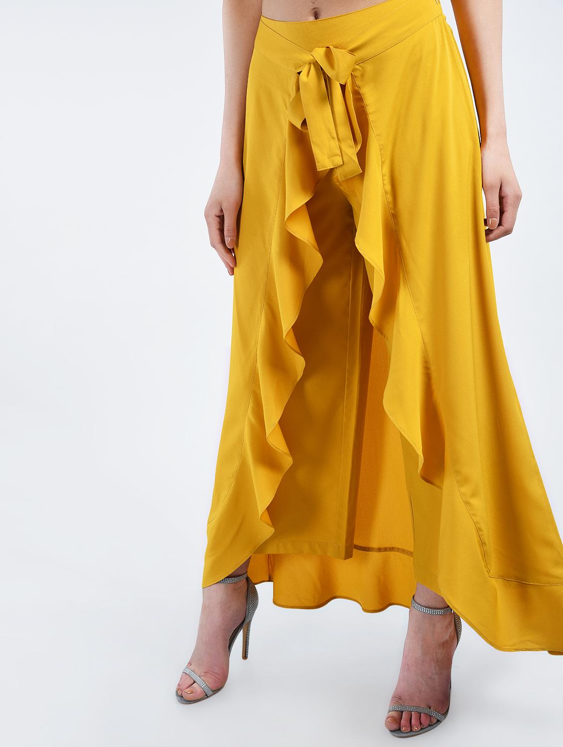 yellow solid ruffled palazzo - 15212708 - Zoom Image - 2
