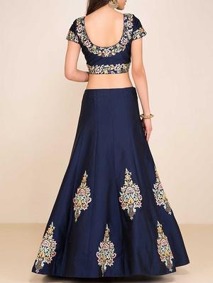 blue silk flared lehenga - 15212731 - Standard Image - 2