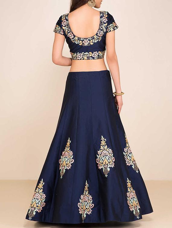 blue silk flared lehenga - 15212731 - Zoom Image - 2