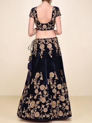 blue silk flared lehenga - 15212735 - Standard Image - 2