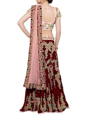 maroon embroidered flared lehenga - 15212742 - Standard Image - 2