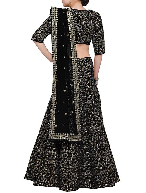 black sequined flared lehenga - 15212743 - Zoom Image - 2