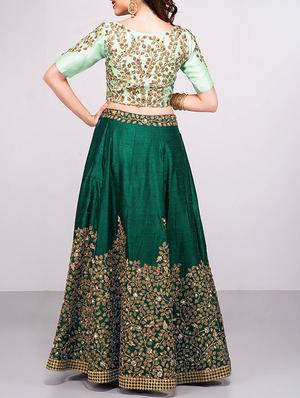 green silk flared lehenga - 15212746 - Standard Image - 2