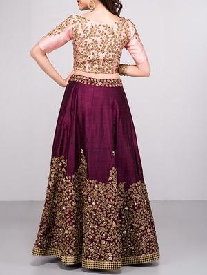 purple silk flared lehenga - 15212748 - Standard Image - 2