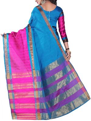 sky blue chanderi saree with blouse - 15212784 - Standard Image - 2