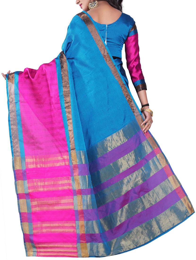sky blue chanderi saree with blouse - 15212784 - Zoom Image - 2