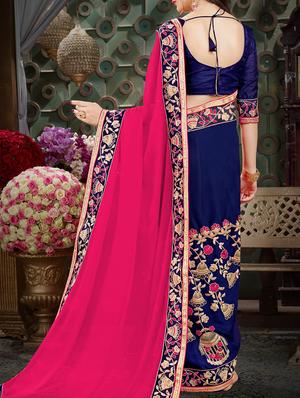 pink georgette half & half saree with blouse - 15212999 - Standard Image - 2