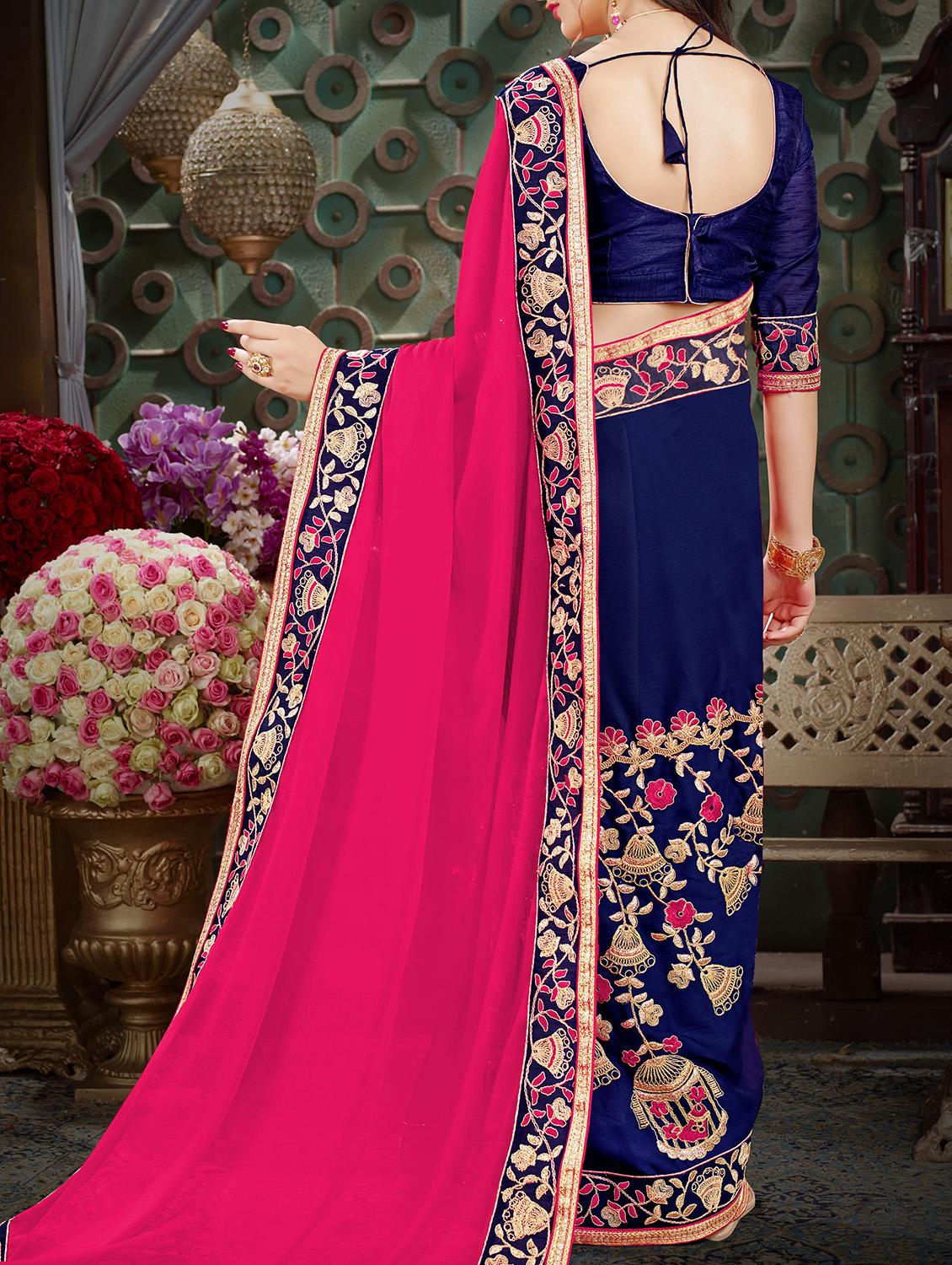 pink georgette half & half saree with blouse - 15212999 - Zoom Image - 2