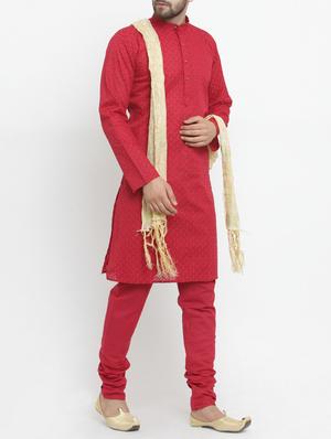 maroon cotton kurta pyjama set - 15213051 - Standard Image - 2