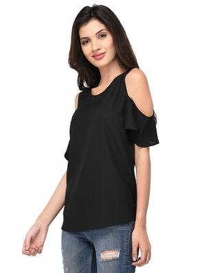 black solid cold shoulder top - 15213083 - Standard Image - 2