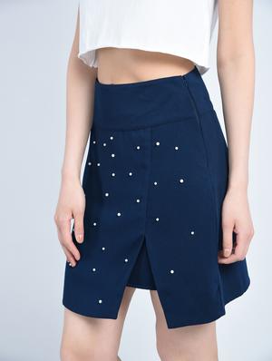navy blue viscose asymmetric skirts - 15214122 - Standard Image - 2