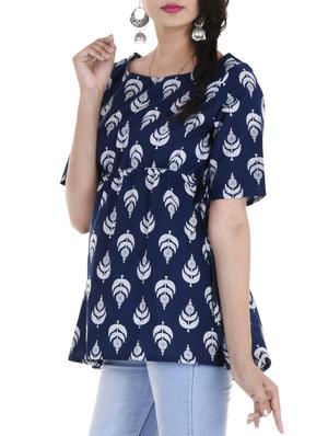 blue cotton a-line kurti - 15216096 - Standard Image - 2