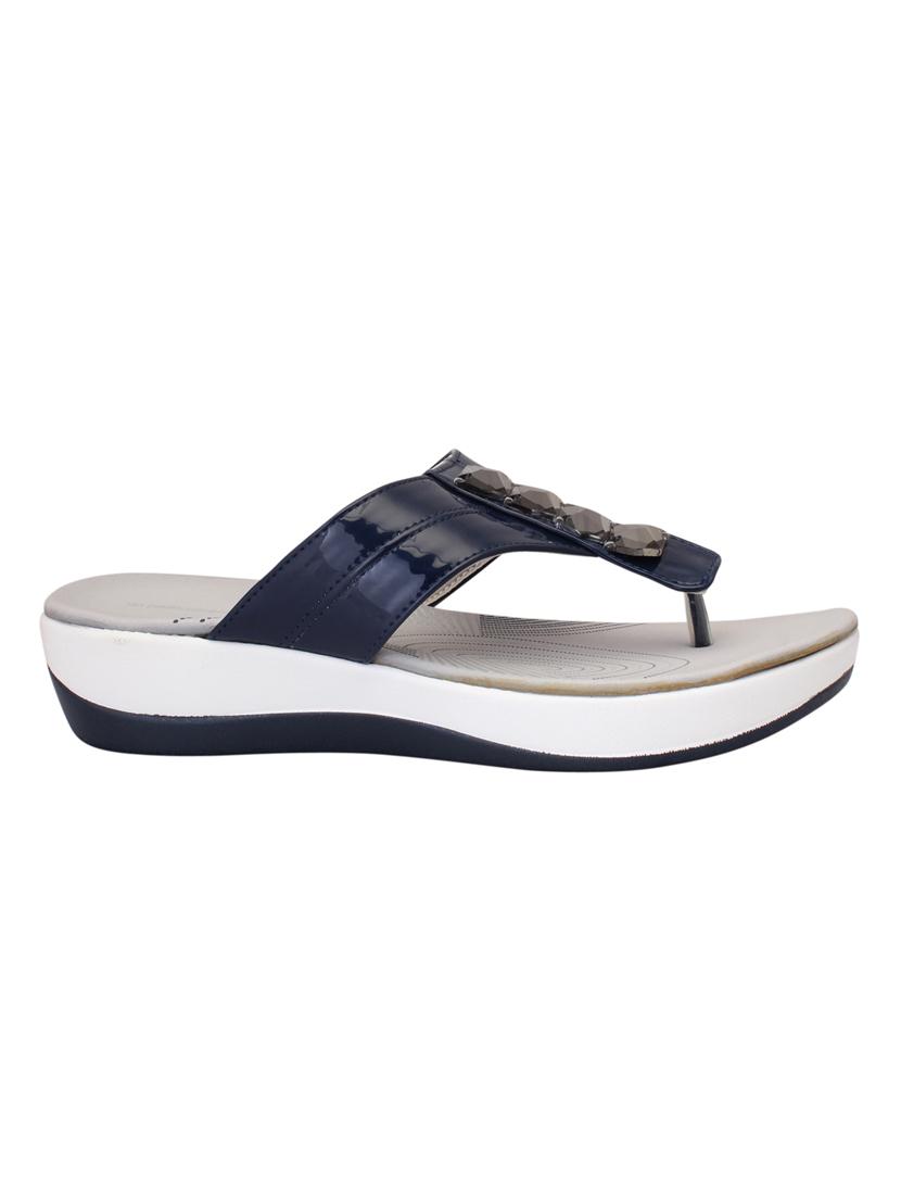 navy leatherette slippers - 15216314 - Zoom Image - 2