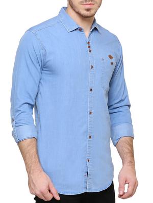 blue denim casual shirt - 15217363 - Standard Image - 2