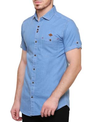blue denim casual shirt - 15217388 - Standard Image - 2