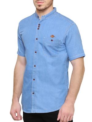 light blue denim casual shirt - 15217394 - Standard Image - 2