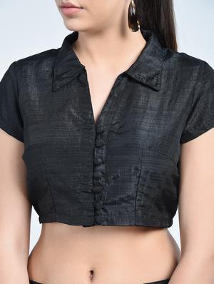 black silk solid blouse - 15217421 - Standard Image - 2