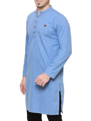 light blue denim medium kurta - 15218221 - Standard Image - 2