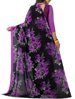 purple georgette printed saree with blouse - 15218955 - Standard Image - 2