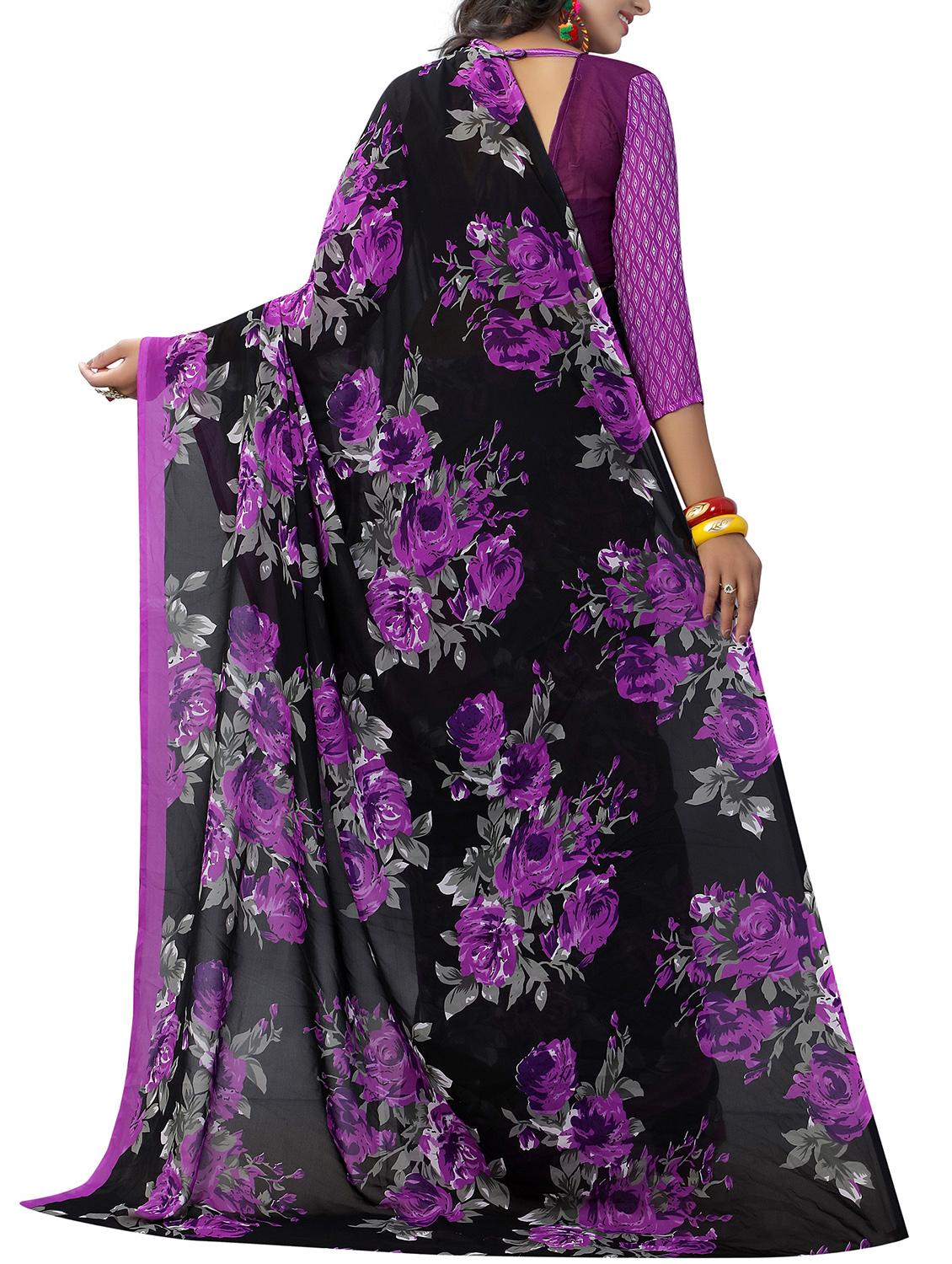 purple georgette printed saree with blouse - 15218955 - Zoom Image - 2