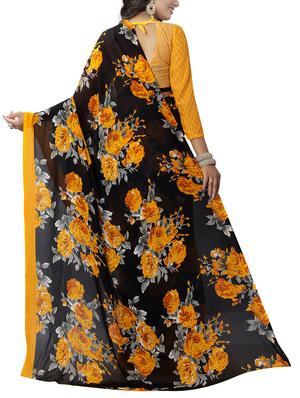 yellow georgette printed saree with blouse - 15218956 - Standard Image - 2